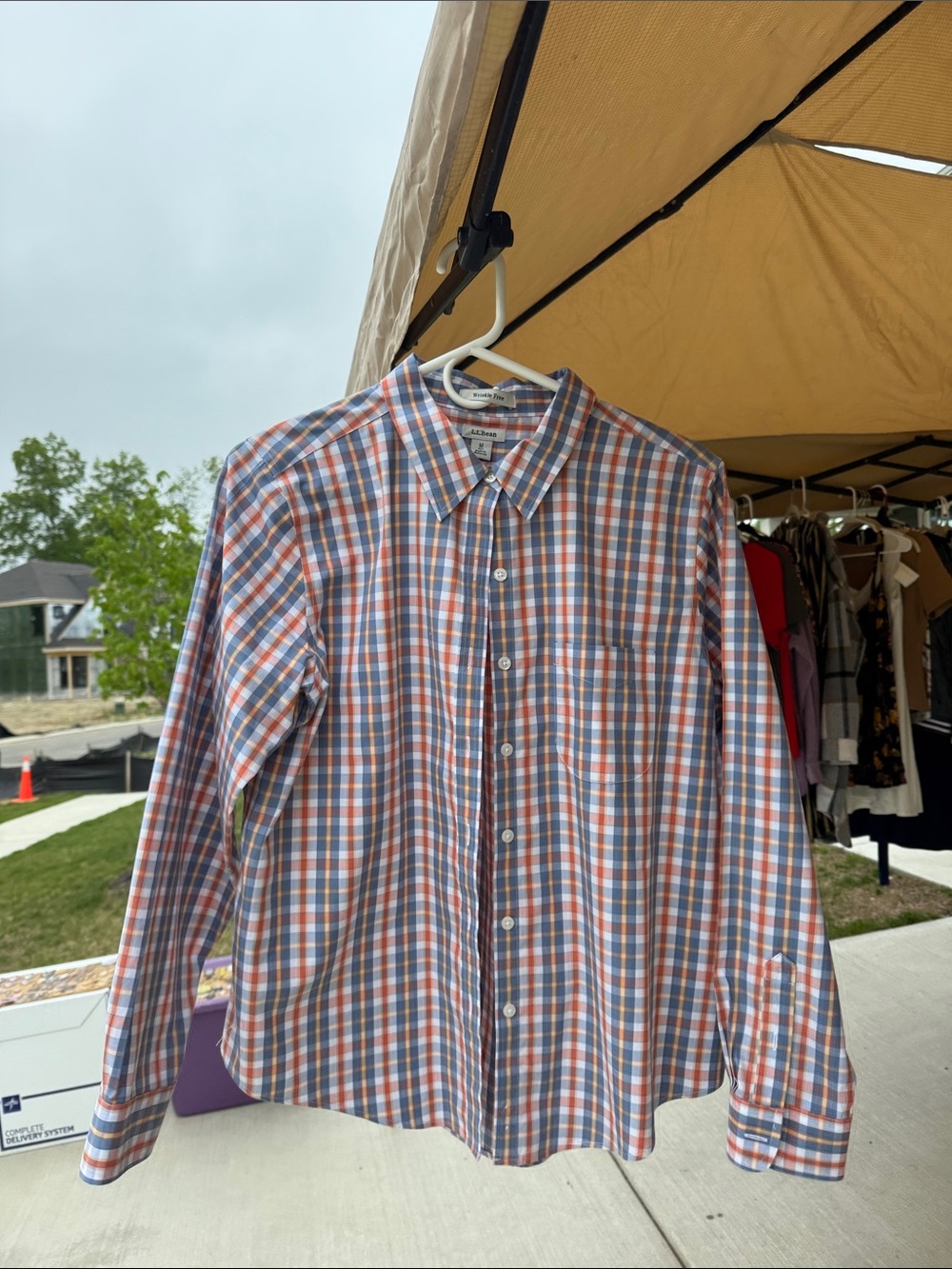 LL Bean Button-Down Plaid Shirt - Blue & Orange